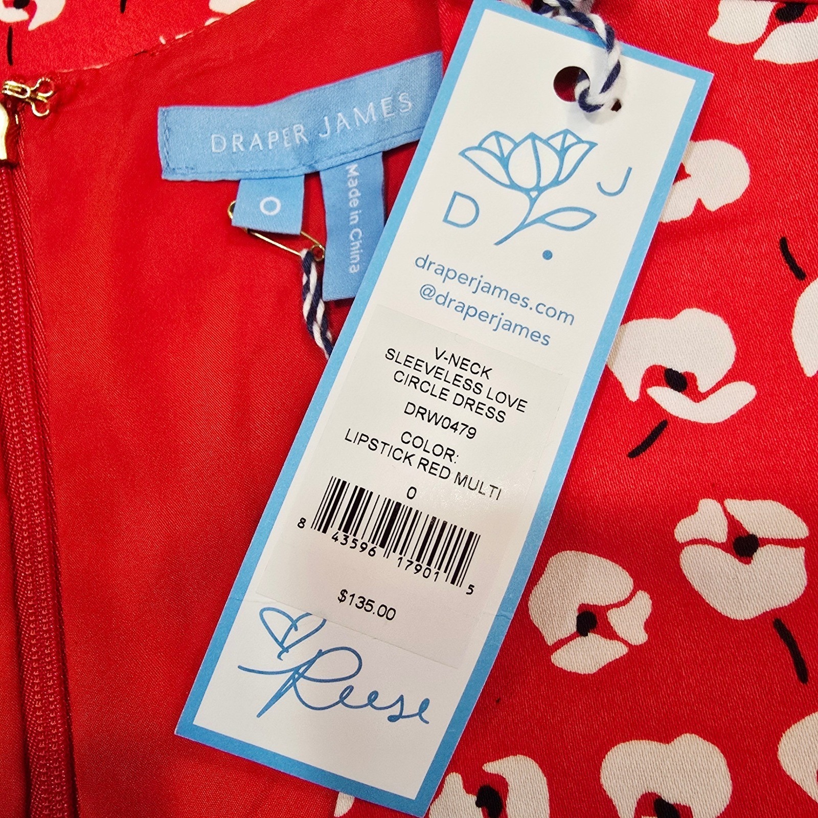 Nwt Draper James Love Circle Dress Lipstick Red Multi Floral V-Neck Drw0479 — image 6 of 8